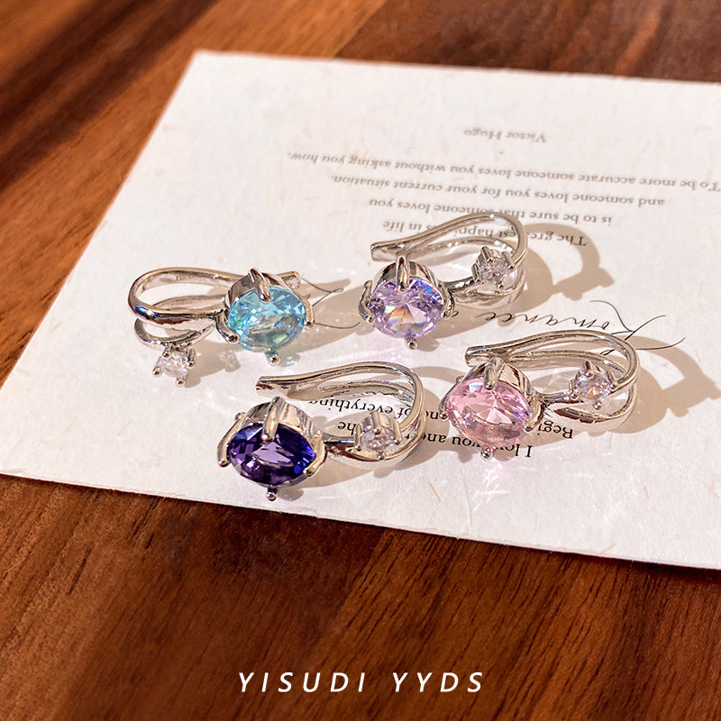 Wholesale colorful zircon rabbit red no ear hole ear bone clip earrings