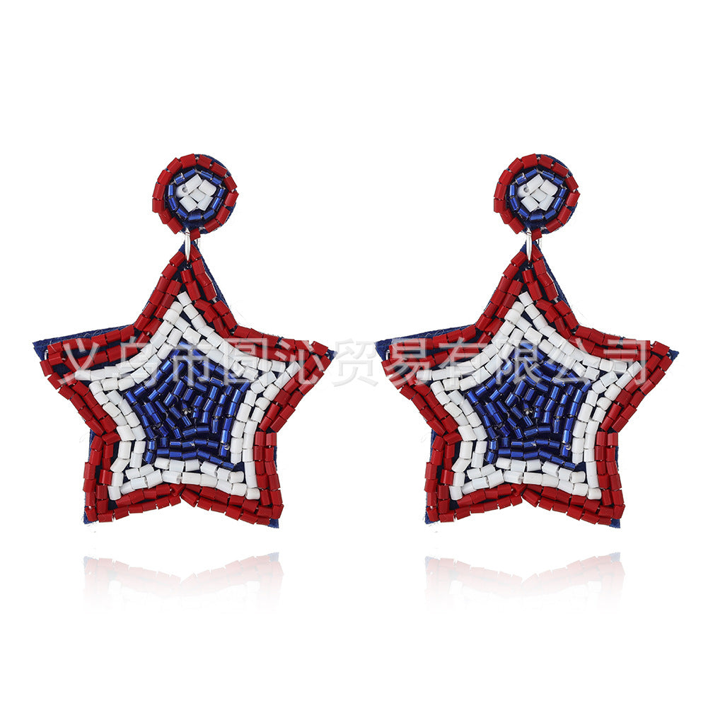 Wholesale American Independence Day Flag Rice Beads Earrings