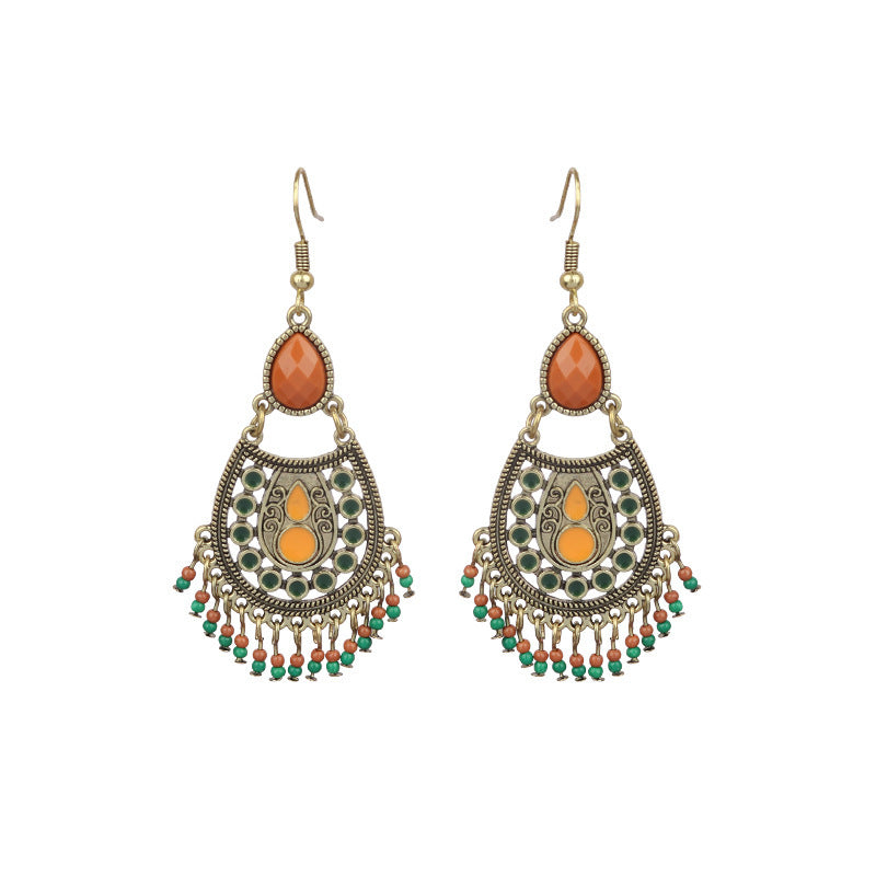 Wholesale Retro Geometric Leaf Rice Beads Fashion Earrings