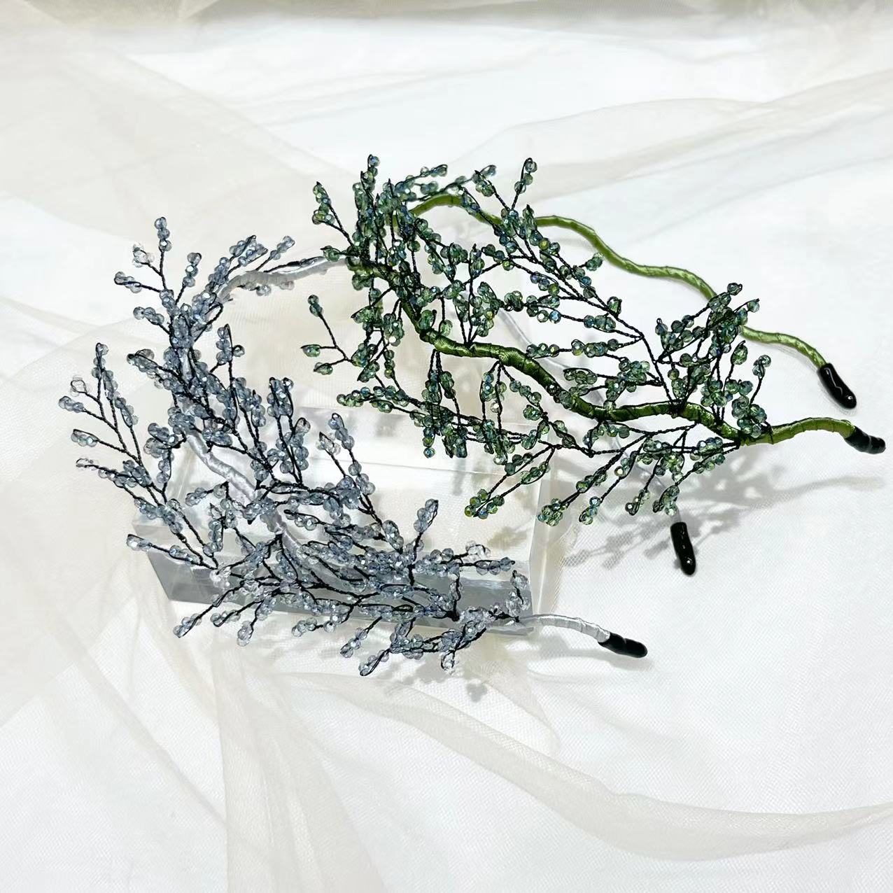 Wholesale Hand Braided Leaves Crystal Beaded Headband