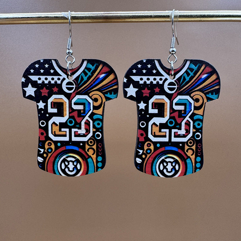 Wholesale Super Bowl Themed Party Women's Holiday Football Jersey Wooden Printed Earrings