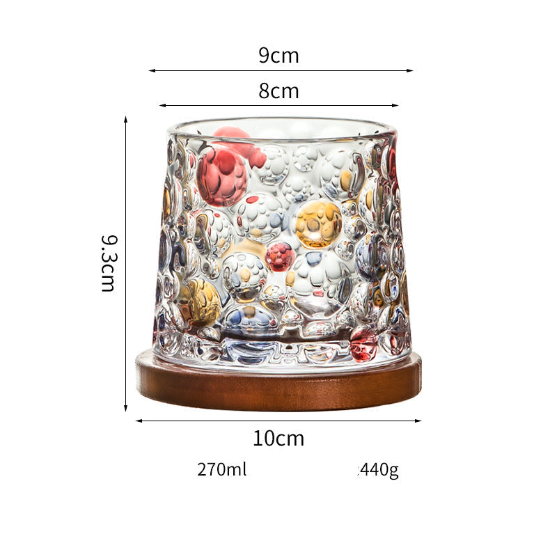 Wholesale Haisman thickened color glass creative rotating whiskey glass hand painted rotating cup with wooden tray decompression Cup