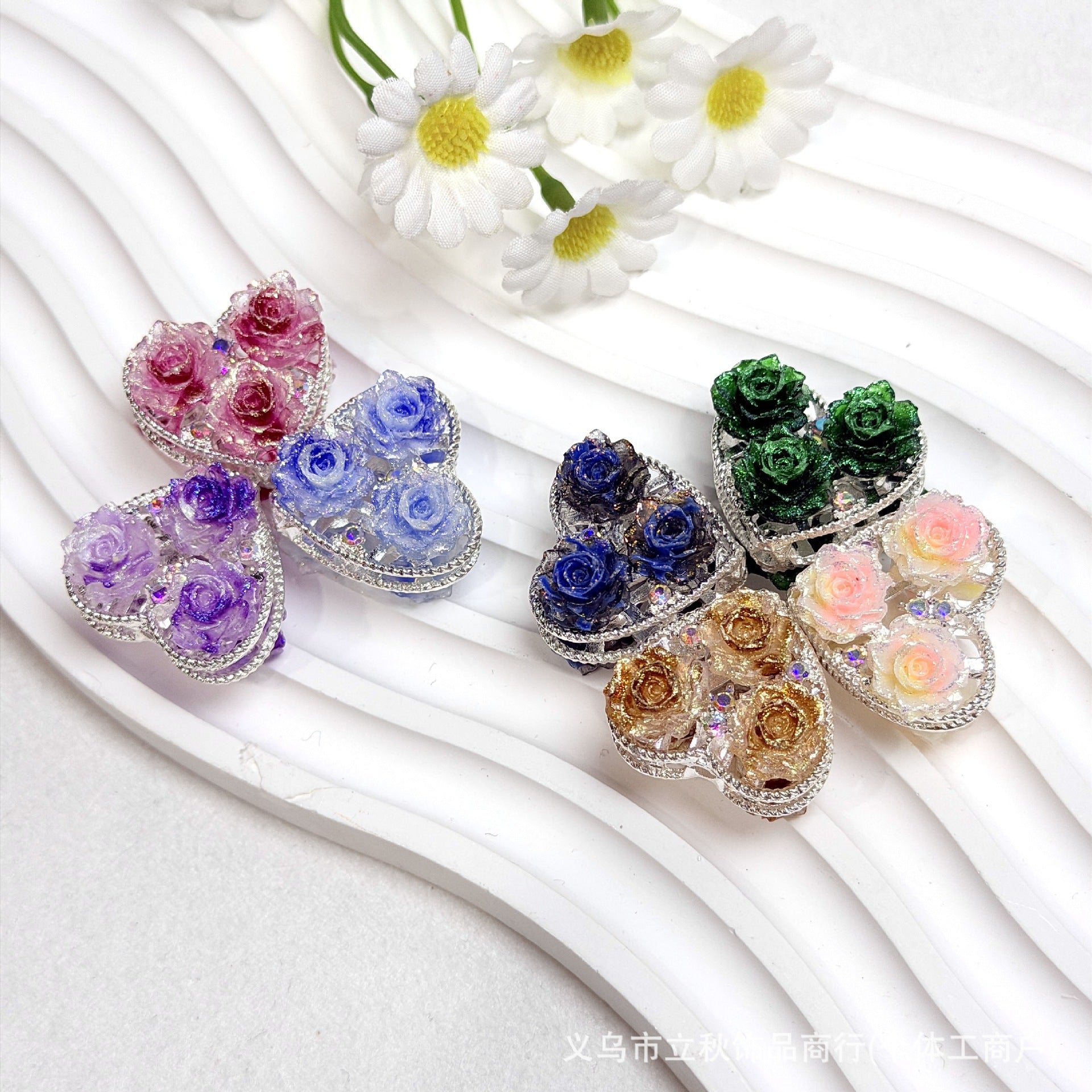Wholesale  10pcs Water Diamond Colored Rose Pearl Love Bead