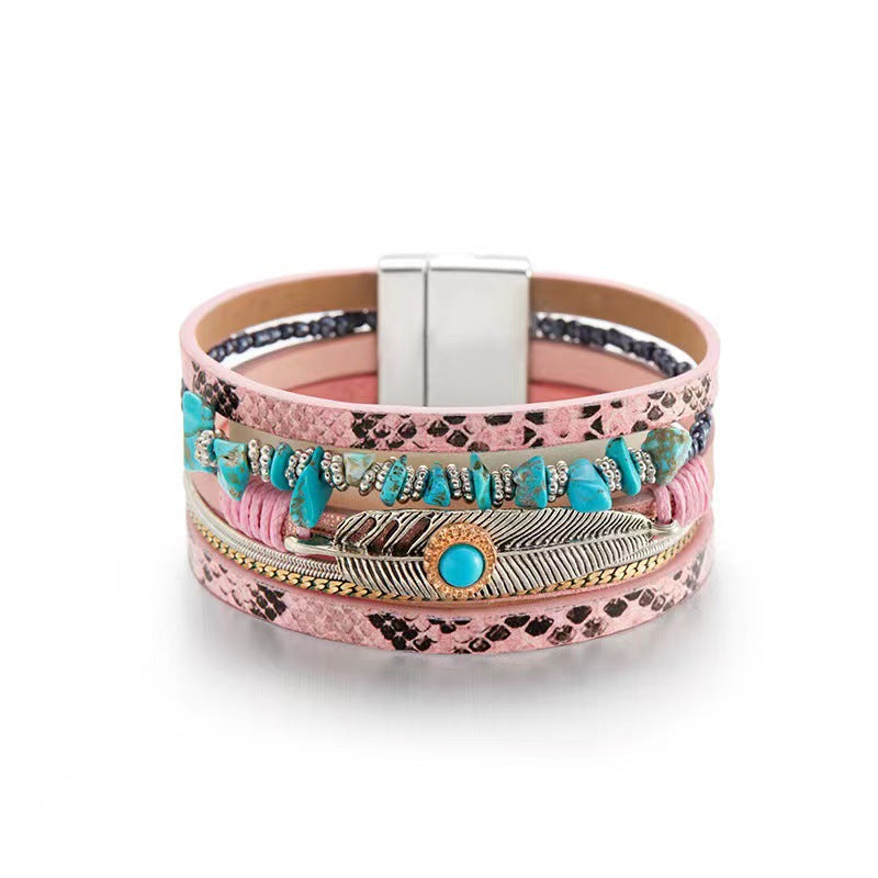 Wholesale Vintage Ethnic Style Woven Turquoise Multi-layered Bohemian Bracelet