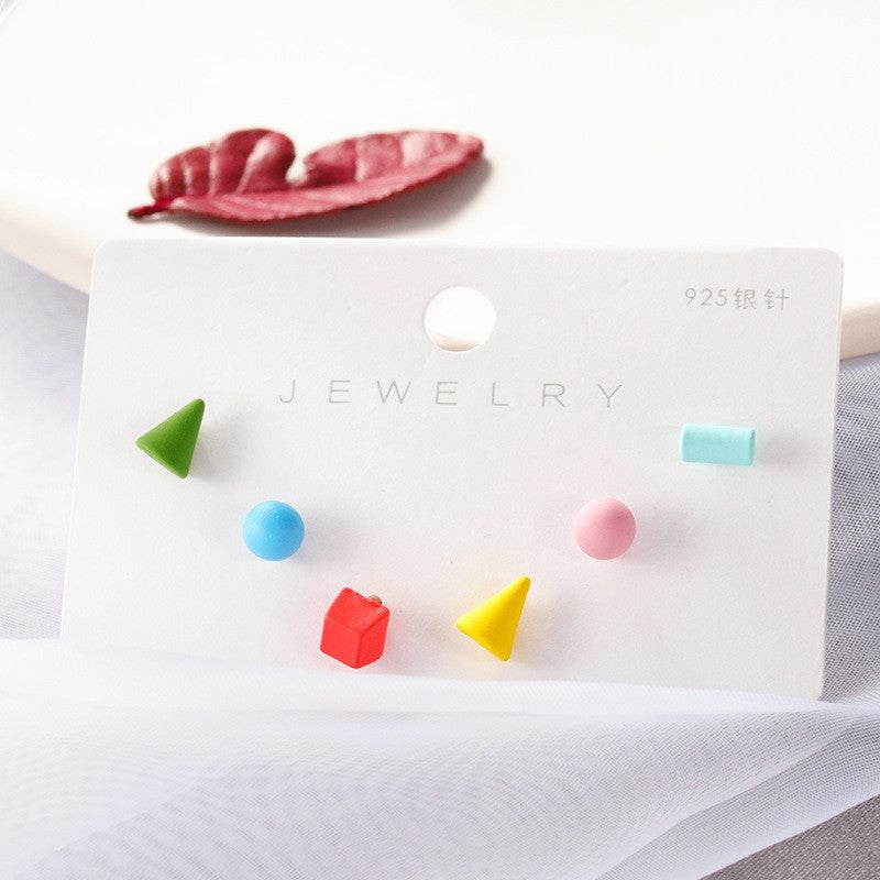 Wholesale s925 Silver Needle Color Bear Button Heart Three-piece Set Earrings