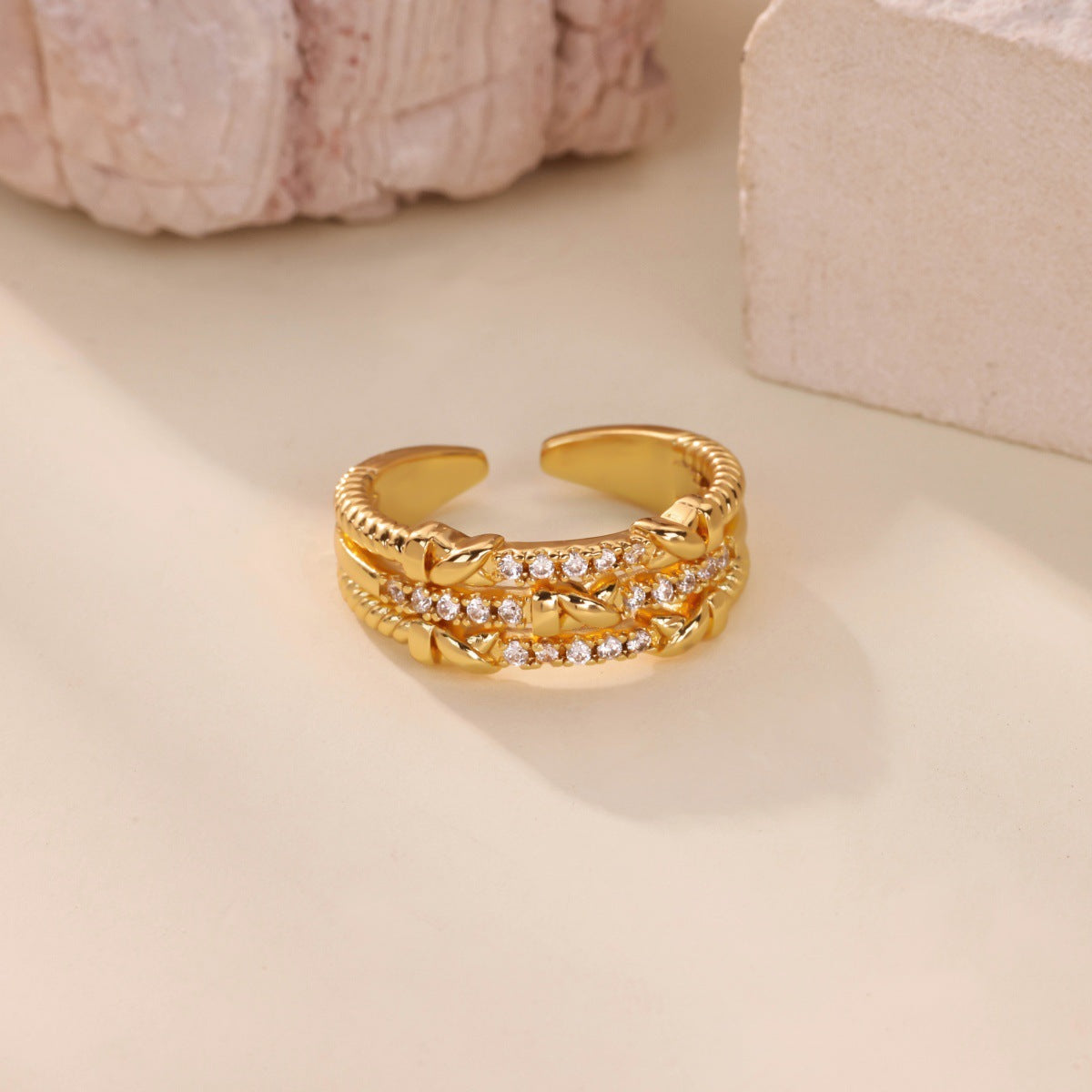Wholesale gold-plated open ring double-layer ring luxury index finger ring