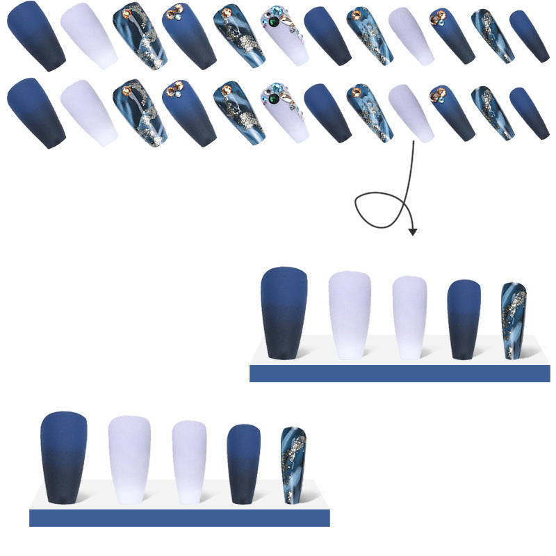 Wholesale Medium Luxury Dark Blue Diamond Smudge Gold Powder Nail Stickers