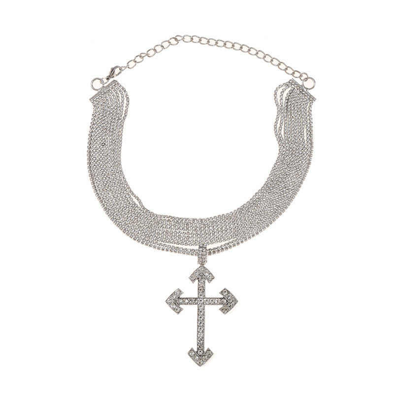 Wholesale Full Diamond Multi-layer Cross Necklace Clavicle Chain