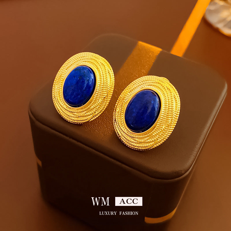 Wholesale Silver Needle Wrinkled Blue Irregular Metal Earrings