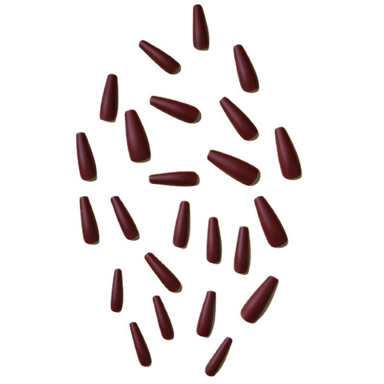 Wholesale Long Solid Color Frosted Dark Red Nail Stickers