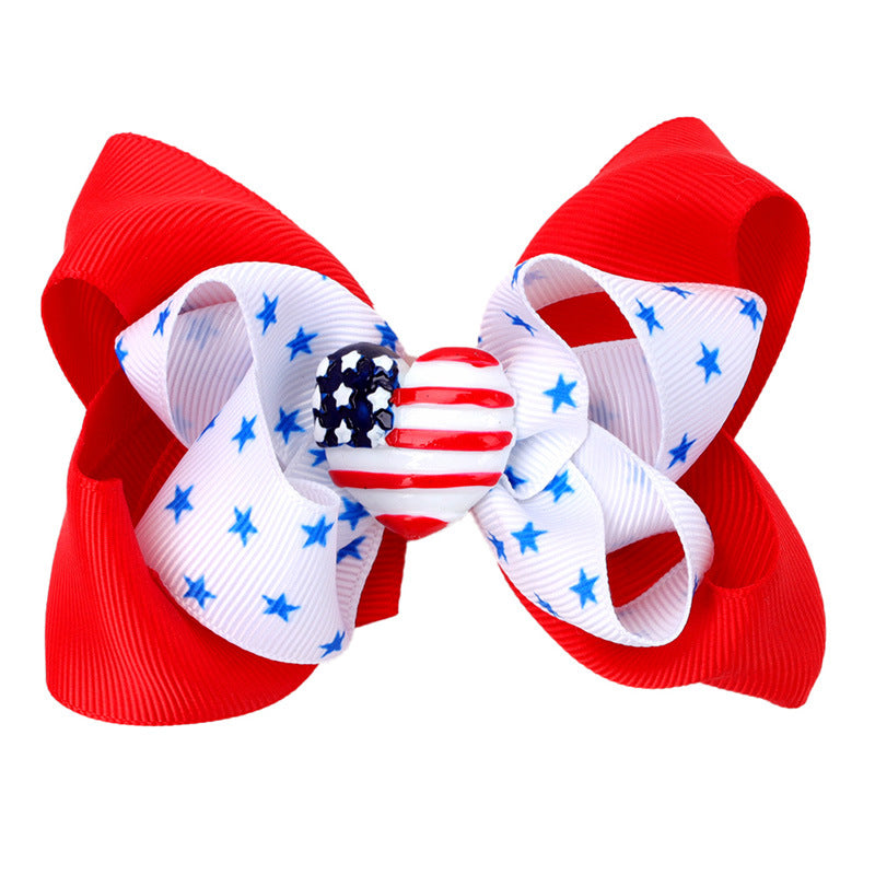 Wholesale Kids Bow Independence Day Tricolor Flag Bubble Flower Hair Clips
