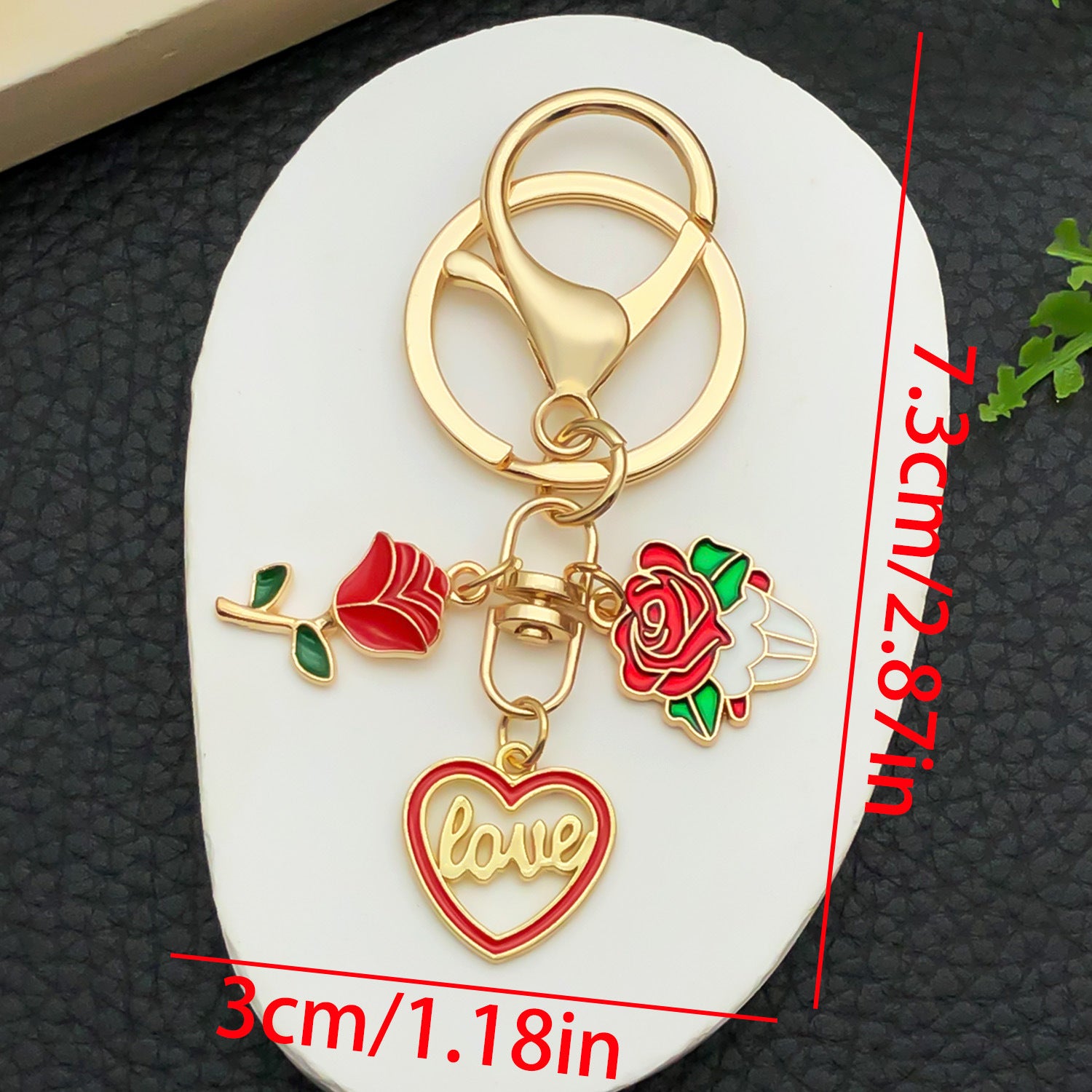 Wholesale Valentine' s Day Oil Dripping Red Sprinkled Gold  Keychain
