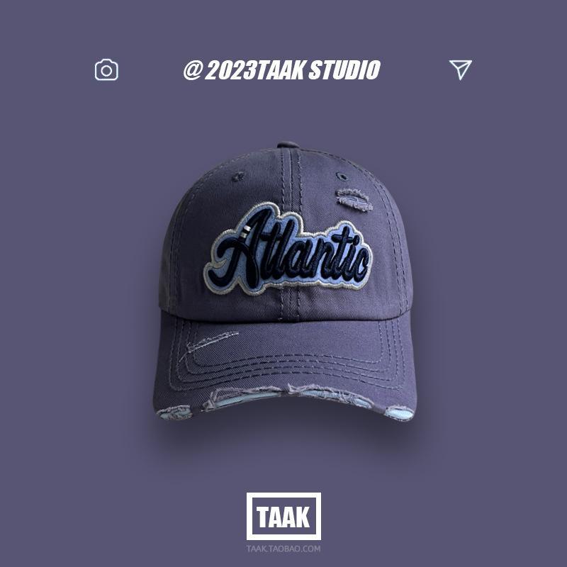 Wholesale Washed denim ripped baseball cap for women summer all-match street letter embroidered cap