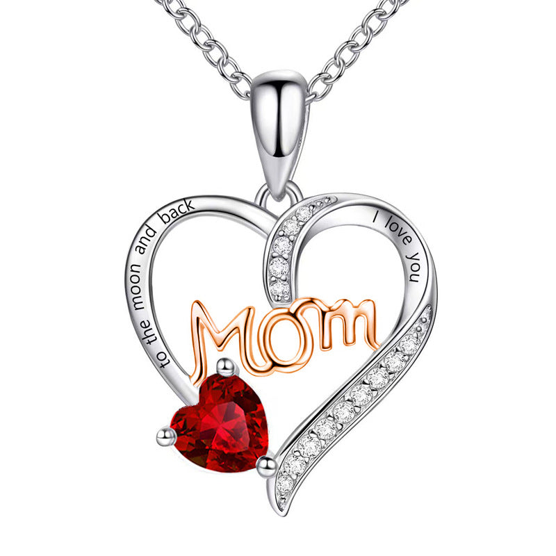 Wholesale mom heart-shaped engraved diamond necklace
