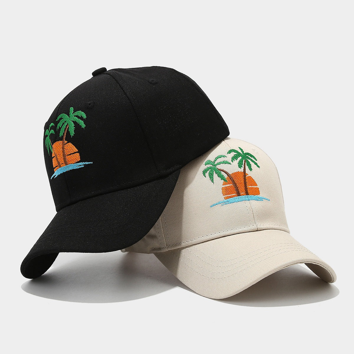 Seaside coconut tree embroidered hardtop sun hat