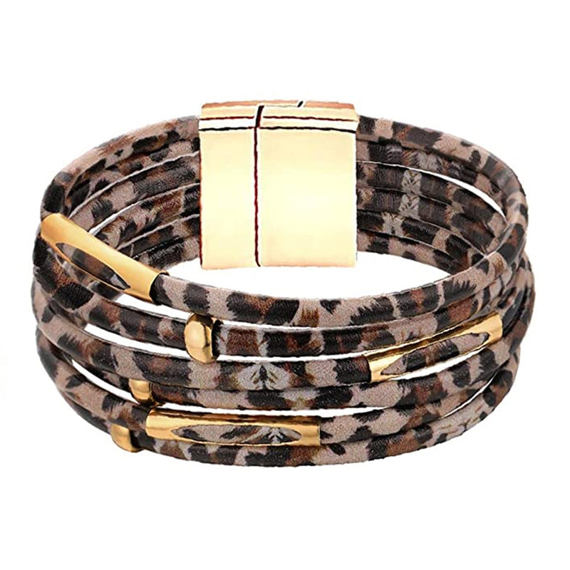Wholesale Alloy Leopard Print Magnetic Beaded Rope Bracelet Copper Pipe Jewelry