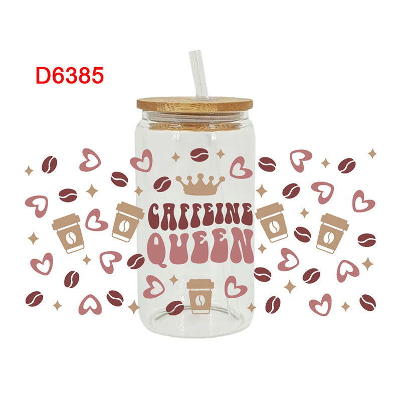 Wholesale Brown Cartoon Cute Coffee Theme 16oz Cup UV DTF Wraps