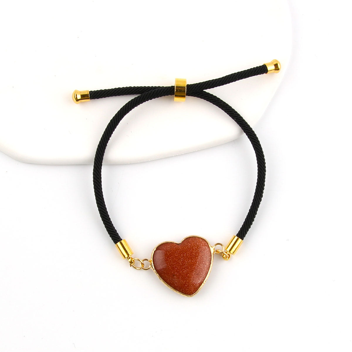 Wholesale Natural Stone Amethyst Heart-shaped Edge Adjustable Love Bracelet