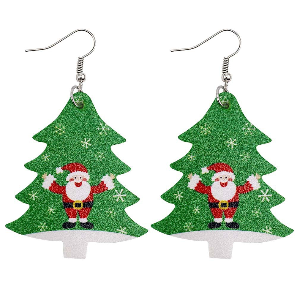 Wholesale Christmas Tree Bells Santa Claus Elk Leather Earrings