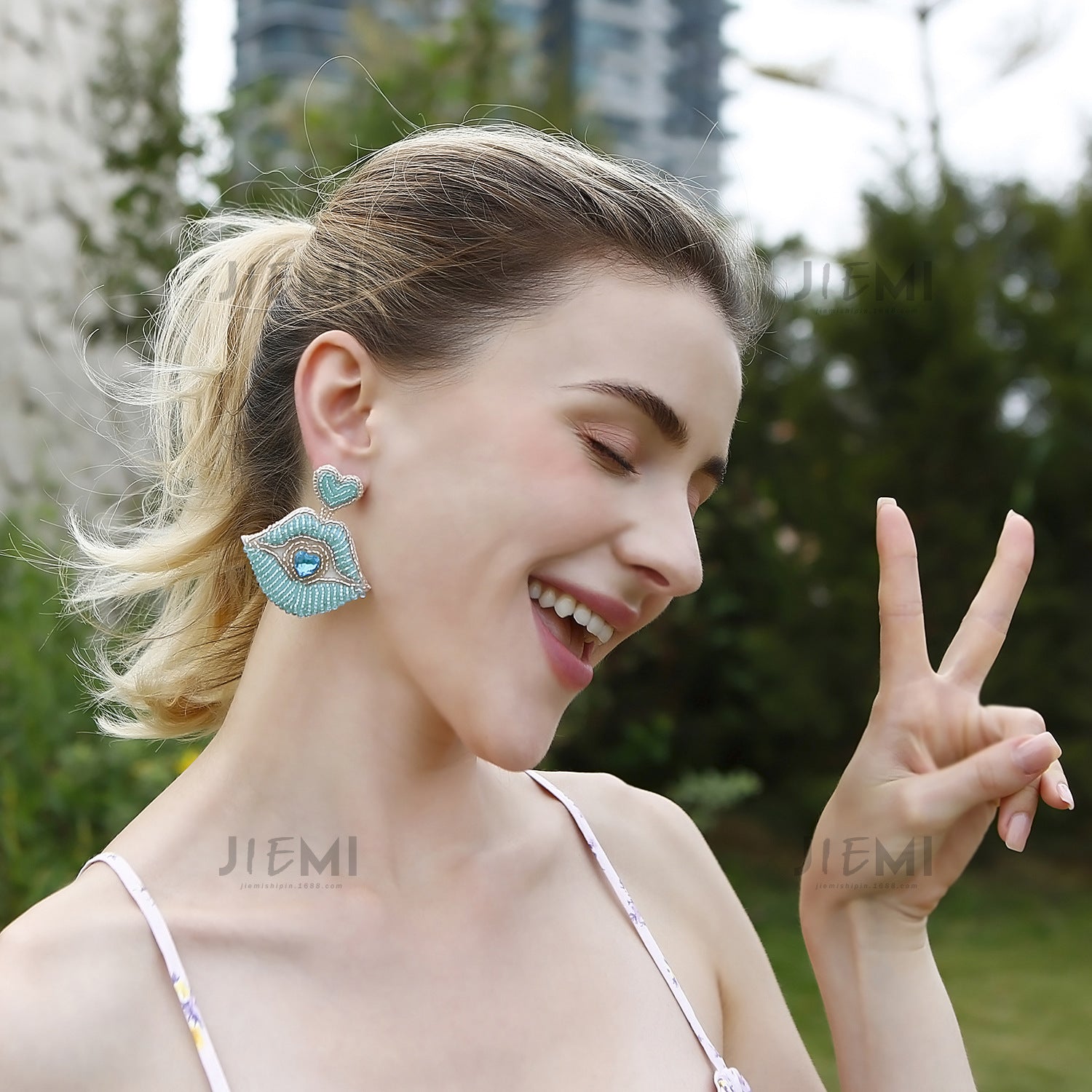 Wholesale Valentine's Day Kiss Lips Rice Beads Earrings