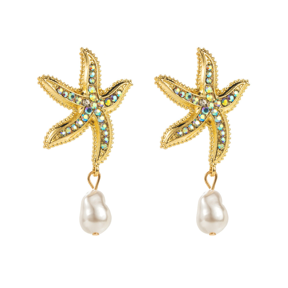 Wholesale Diamond Starfish Ocean Style Alloy Earrings
