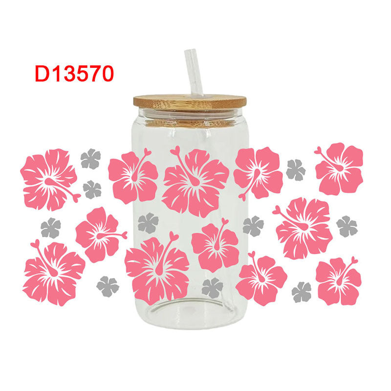 Wholesale Colorful beautiful flowers 16oz Cup UV DTF Wrap