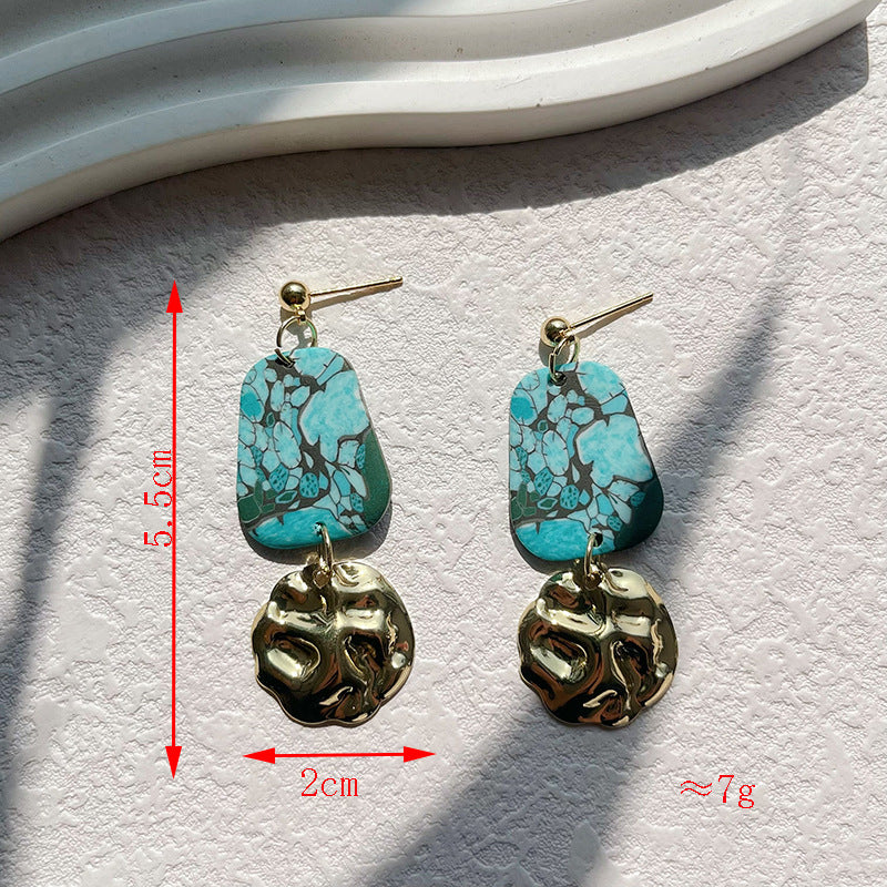 Wholesale Turquoise Geometric Metal Spliced Polymer Clay Earrings
