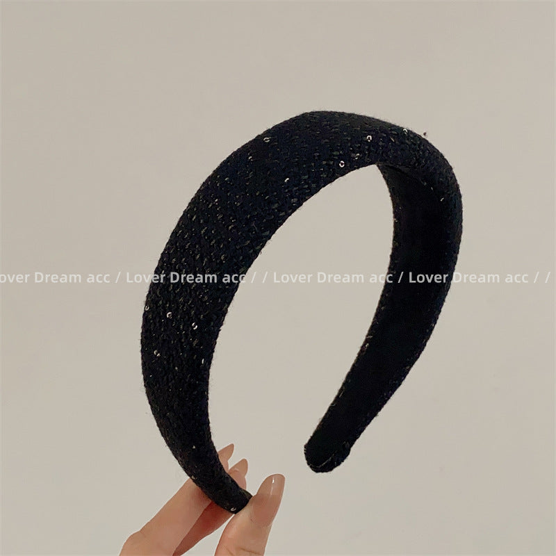 Wholesale Rhinestone Letter Black Grey Houndstooth Sponge Headband