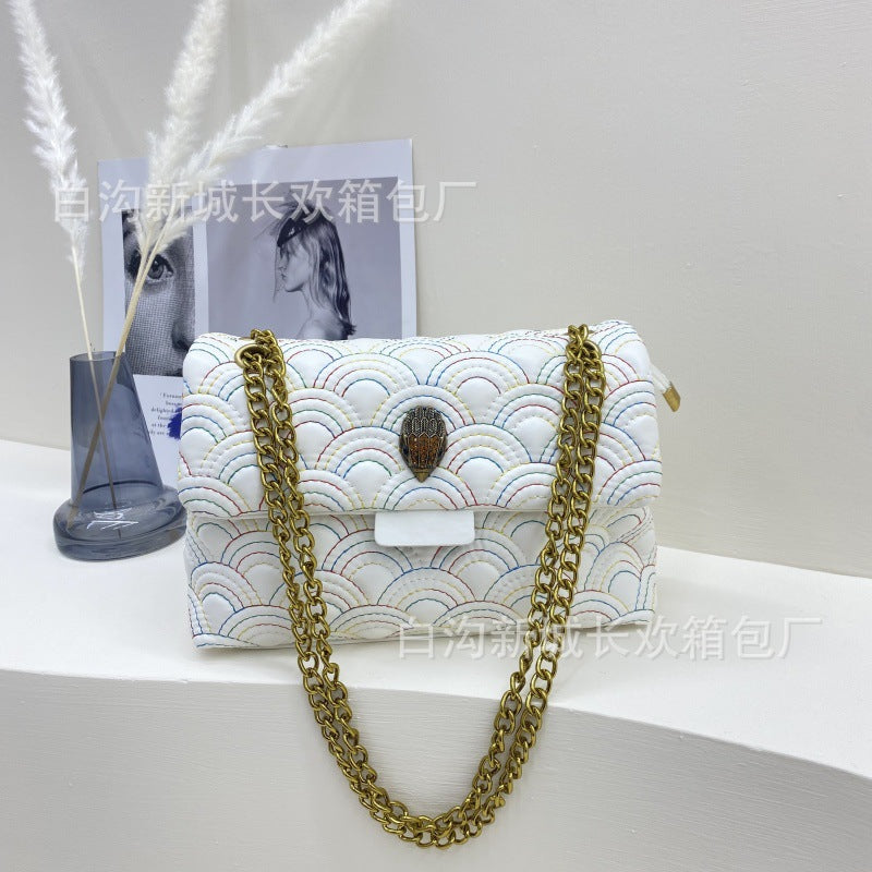Wholesale Rainbow Embroidery Chain Shoulder Crossbody Small Square Bag