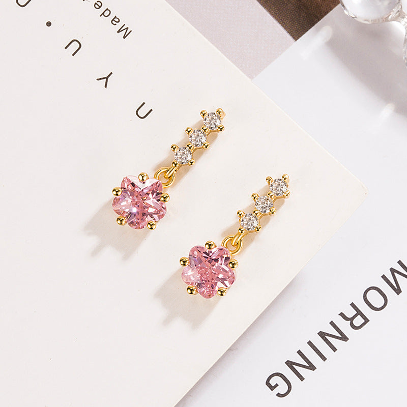Wholesale Pink Flower Zircon Copper Earrings