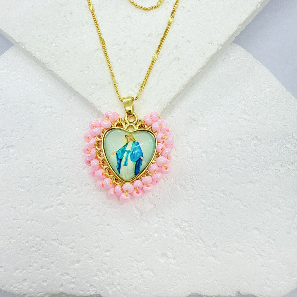 Wholesale Golden Rice Bead Love Pendant heart necklace