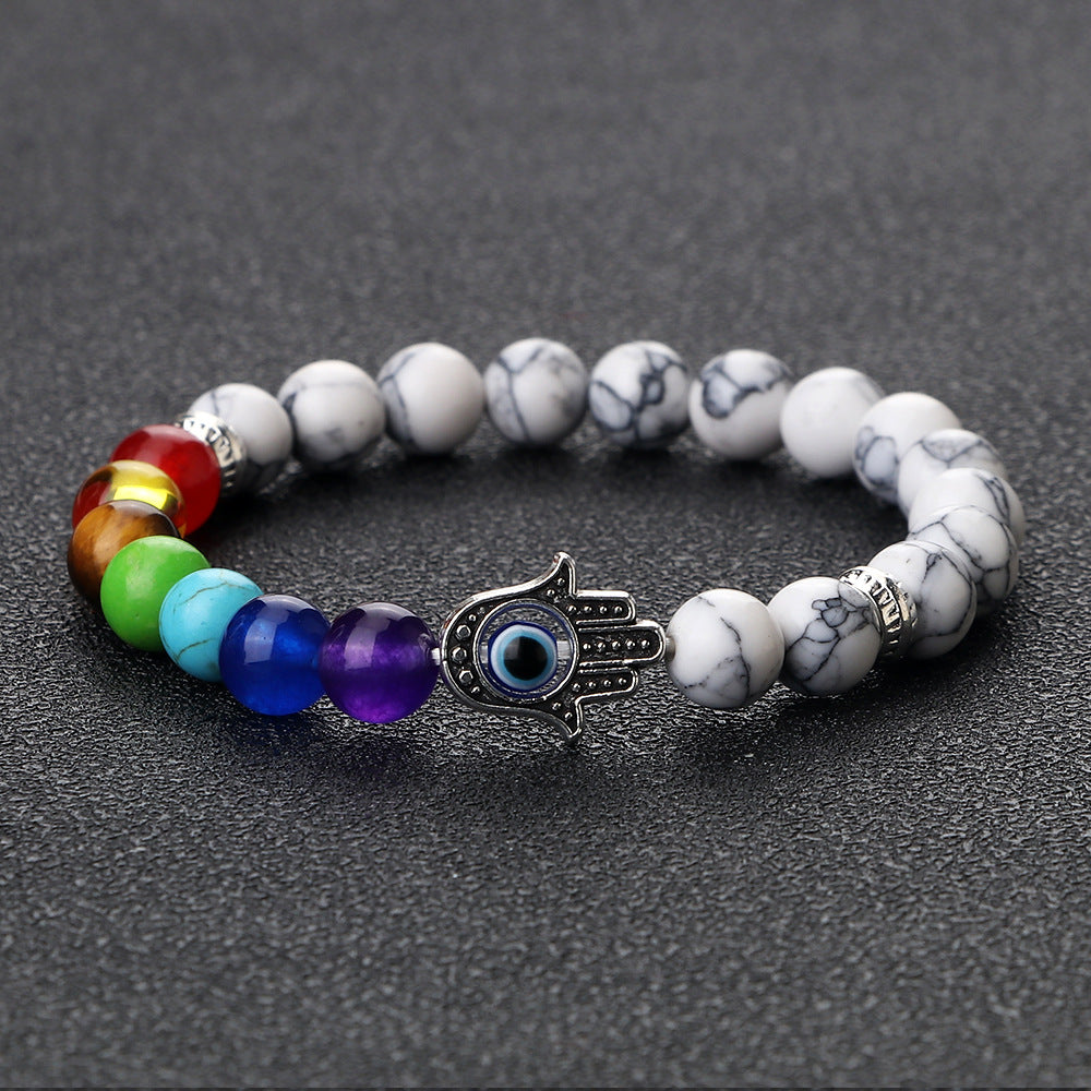 Wholesale Spaced Buddha Hand Alloy Spacer Eye String Colorful Stone Bracelet