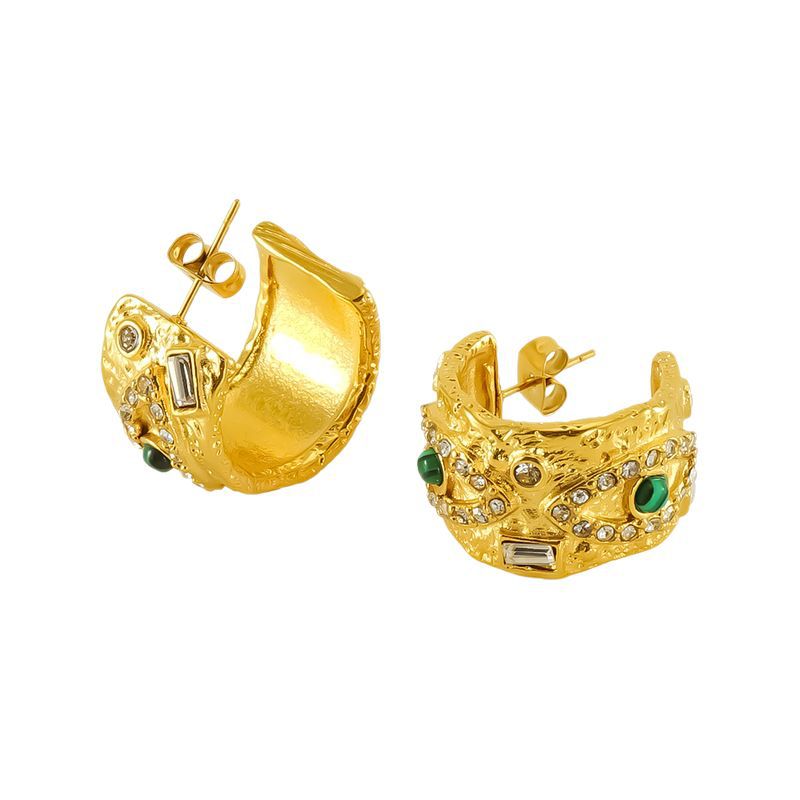 Wholesale Vintage texture devil's eye natural malachite stainless steel earrings