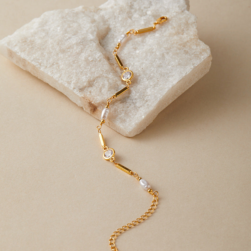 Wholesale Elegant Women S Pearl Zircon Bracelet 18K Gold Plated Copper Chic Jewelry Accessory For Party Wedding And Everyday Wear