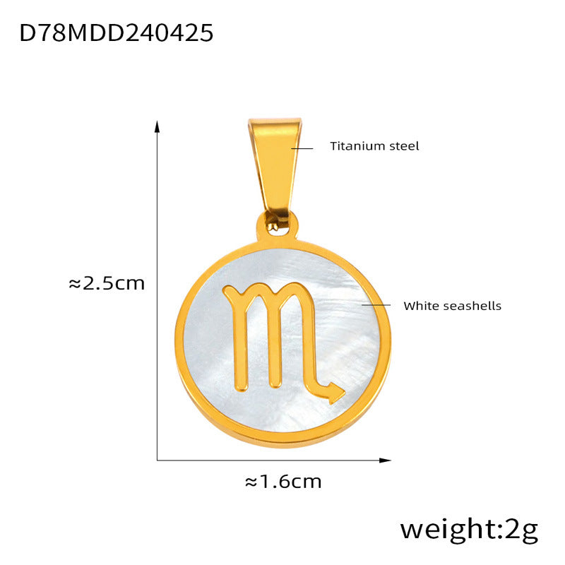 Wholesale Constellation round pendant titanium steel 18K gold temperament shell jewelry
