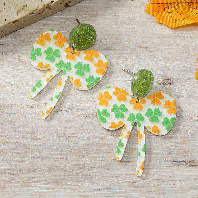 Wholesale St. Patrick's Day Acrylic Trefoil Butterfly Earrings