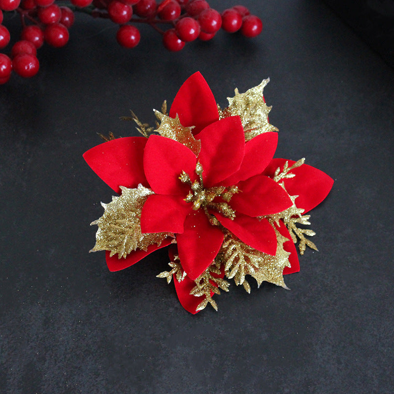 Wholesale of Gold, Silver, and Red Three-layer Plastic Christmas Decorative Flowers