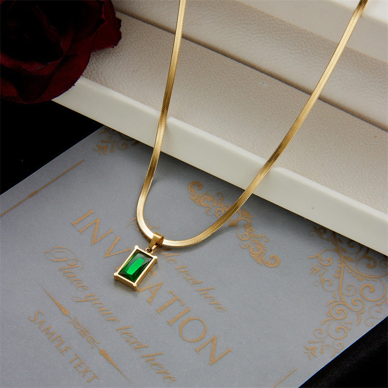 Wholesale Emerald Zircon Titanium Steel Necklace