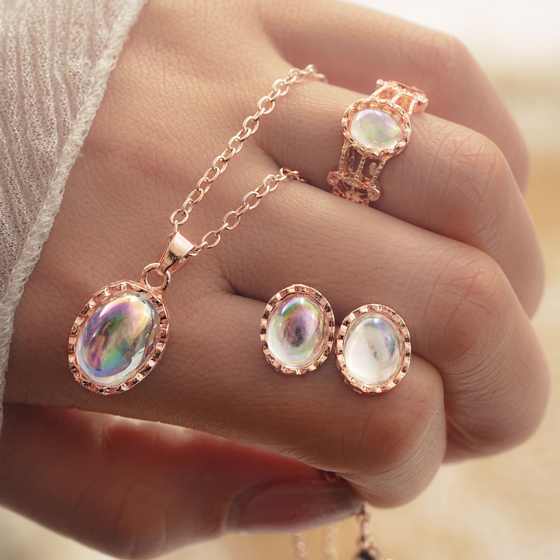 Wholesale Alloy Gem Necklace,  Earrings,  and Ring Set