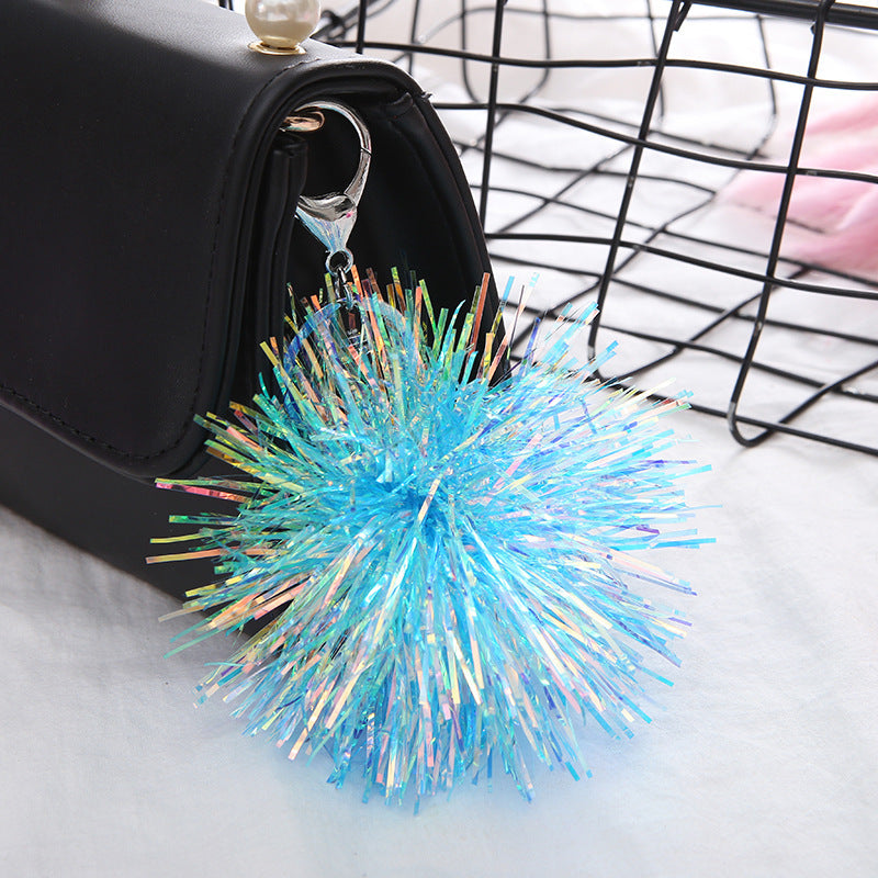 Wholesale 9cm Colored Plastic Shiny Silk Ball Keychain