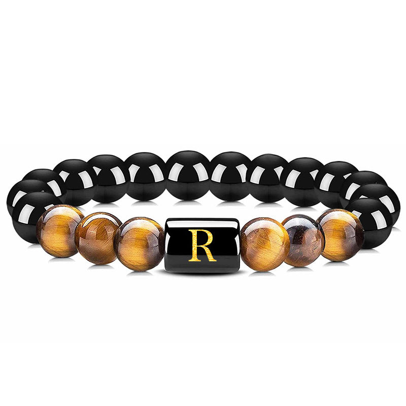 Wholesale Natural Tiger Eye Stone 26 Letter Obsidian Bracelet