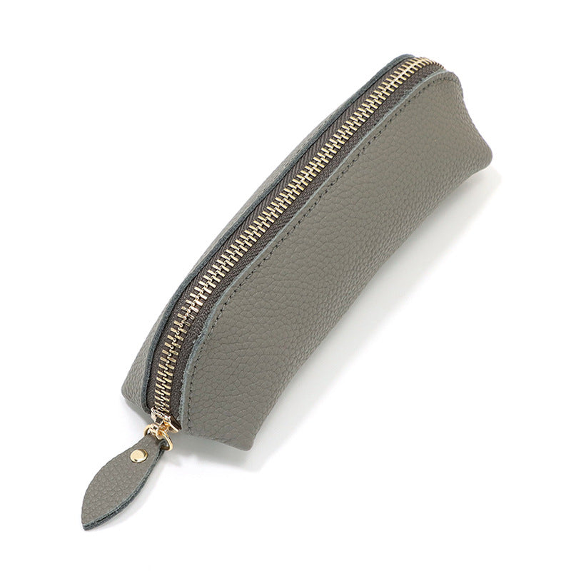 Wholesale Vintage Genuine Leather Pebbled Cowhide Large Capacity Pencil Bag