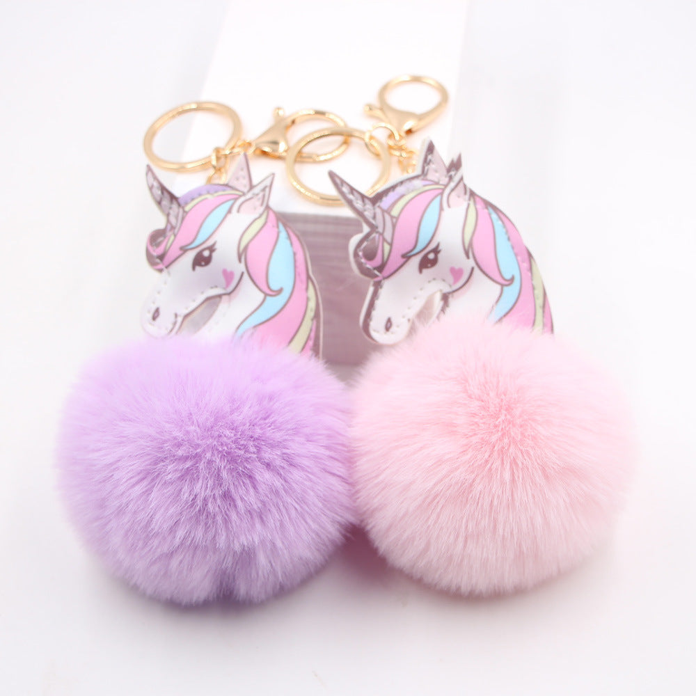 Wholesale Unicorn Fur Ball Car Keychain Bag Charm Pendant Cute Cartoon Toy Decorative Accent For Everyday Use Party Boutique