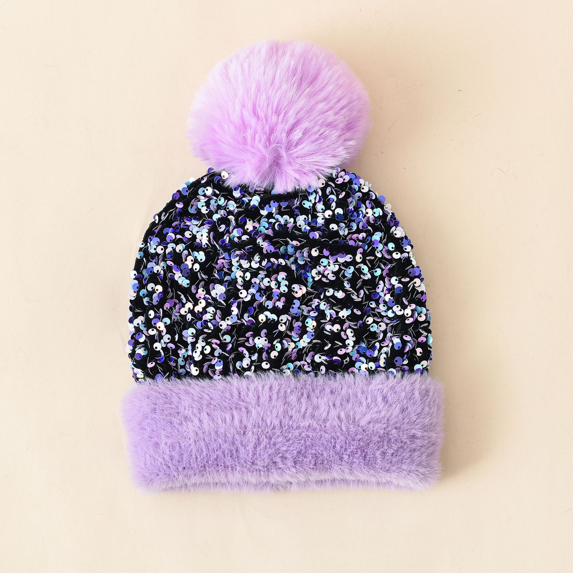 Wholesale Autumn/Winter Sequined Pom Knitted Wool Hat