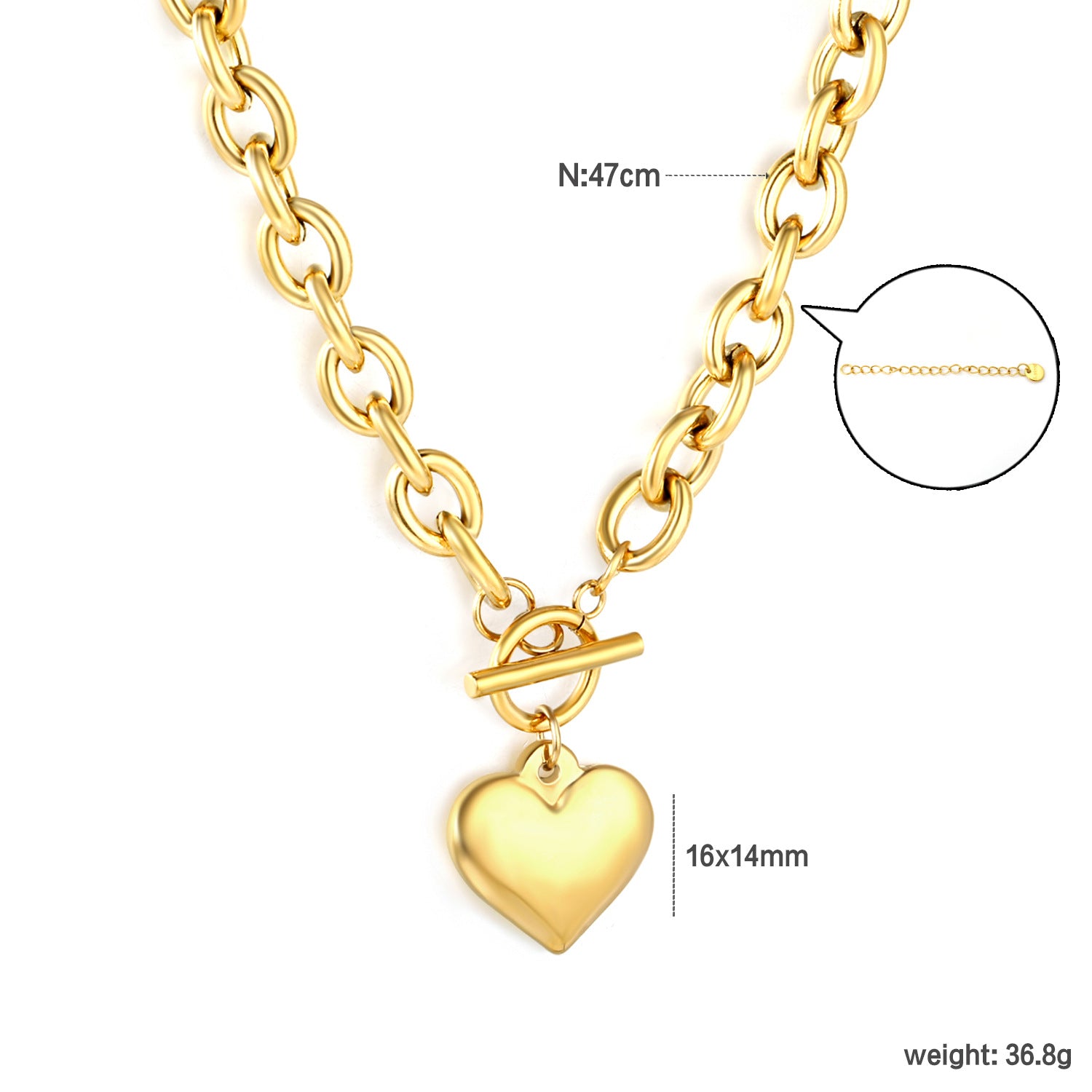 Wholesale 18k Gold-Plated Heart Pendant Stainless Steel Necklace