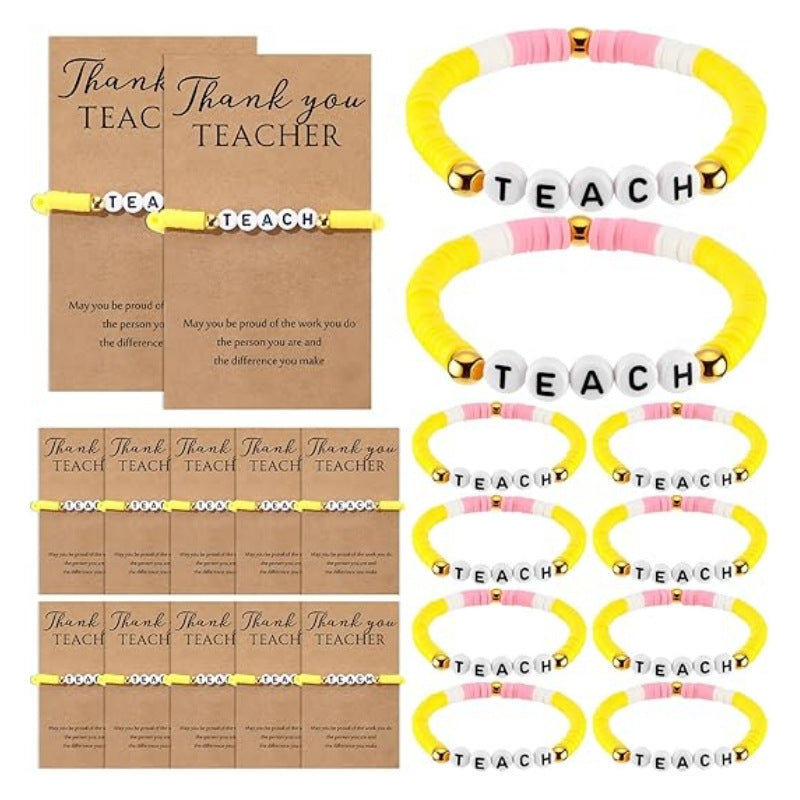 Wholesale Letter Teacher' s Day Soft Ceramic Apple Layered Bracelet Set