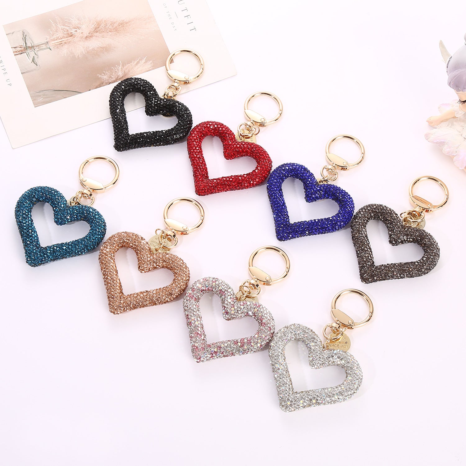 Wholesale Hollow Diamond Heart Key Chain