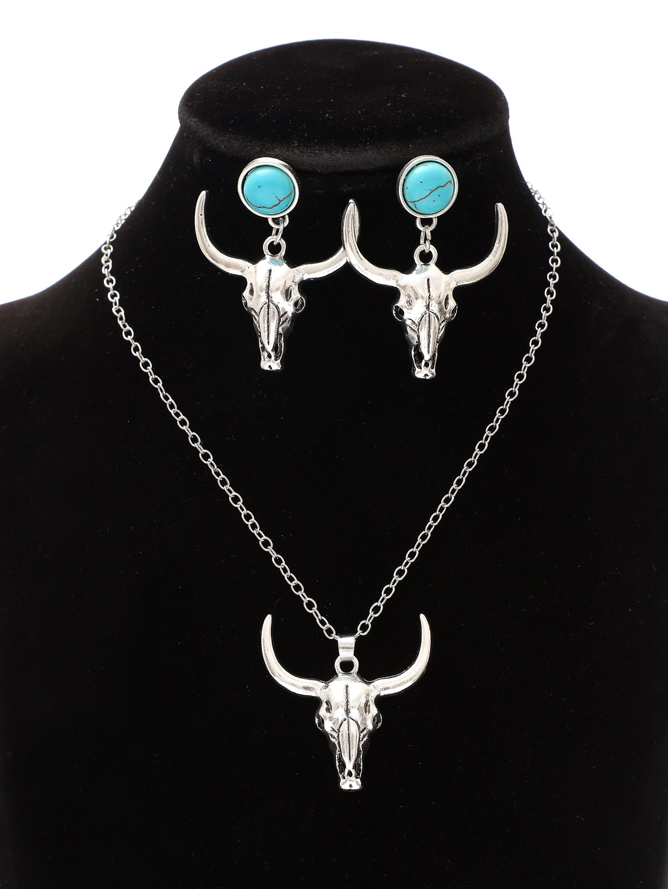 Wholesale Western Bull Head Skull Chain Alloy Earrings