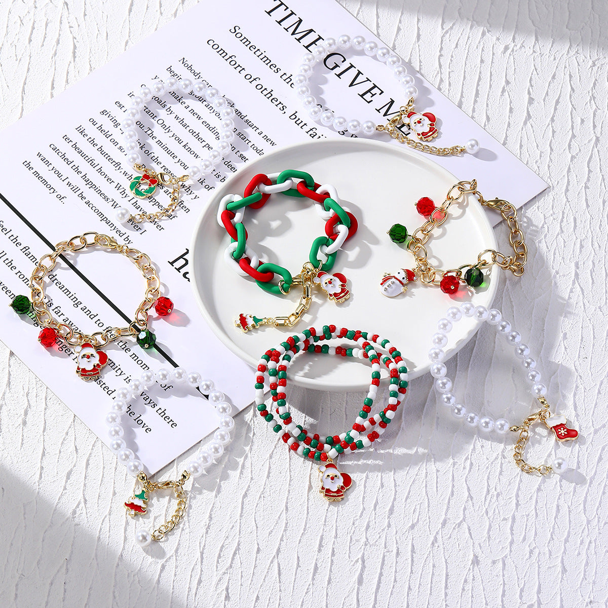 Wholesale Christmas Snowflake Crystal Beaded Bracelet Set