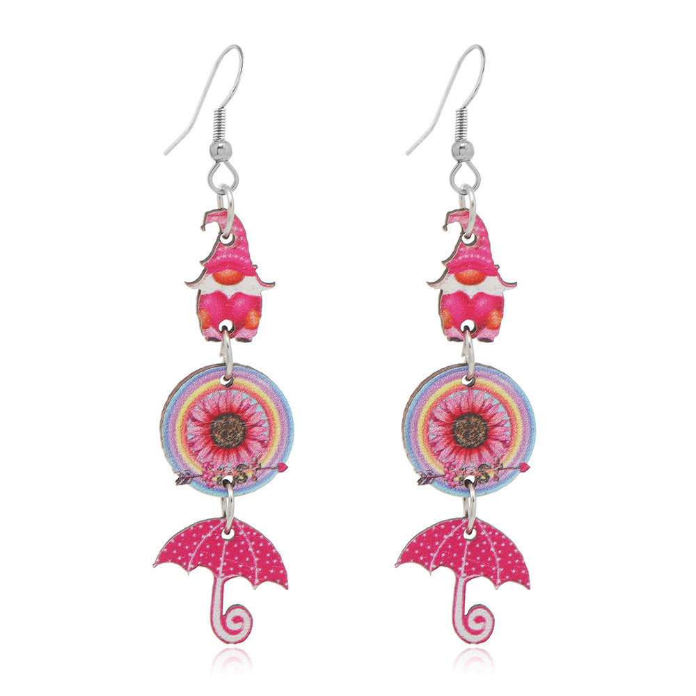 Wholesale Valentine's Day Printed Umbrella Arrow Target Wooden Earrings